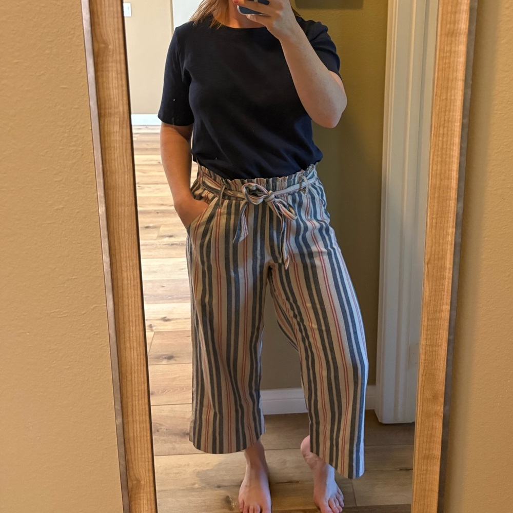 Knox Rose | Cropped Flowy Linen-Cotton Stretch Tie Waist Pants Sz M, Gently Worn